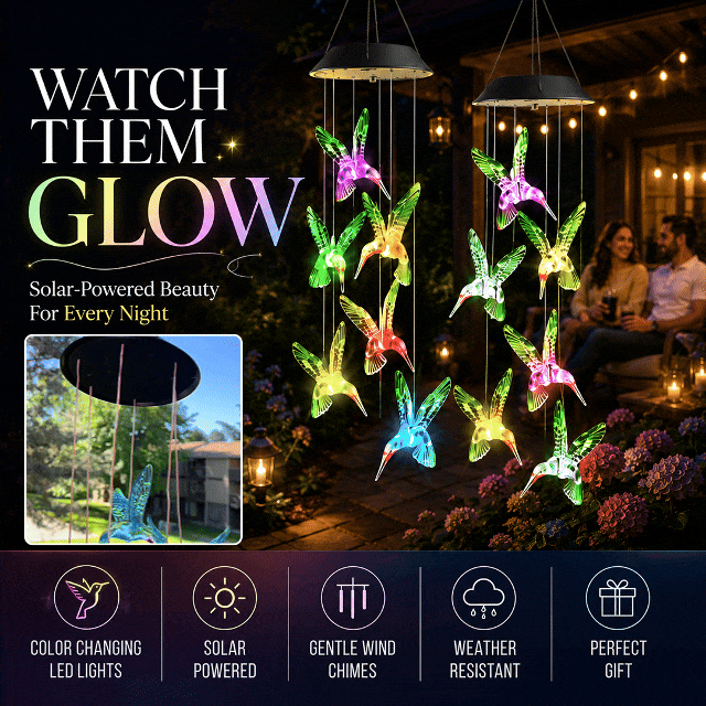 Solar LED Hummingbird Wind Chime with Metal Bells