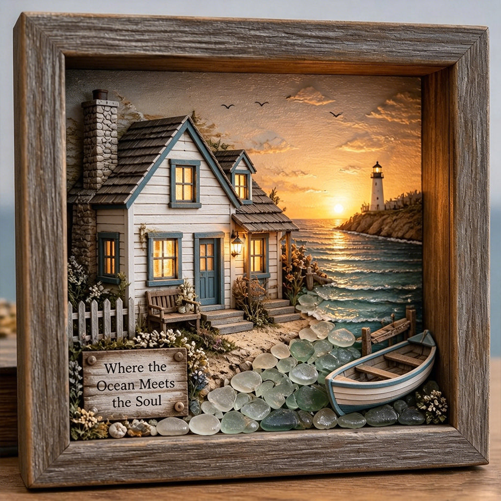 Coastal Lighthouse Glass Shadow Box Night Light