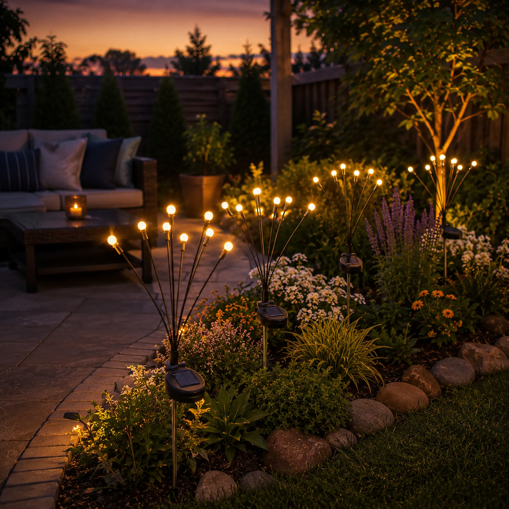 Outdoor Solar Firefly Lights 2 Pack 20 LED Waterproof Garden Stake Lights